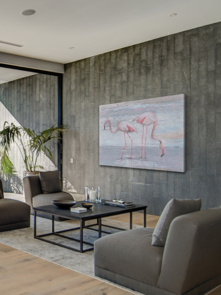 "Fishing Flamingos II" Painting Print on Wrapped Canvas, 18"x12"