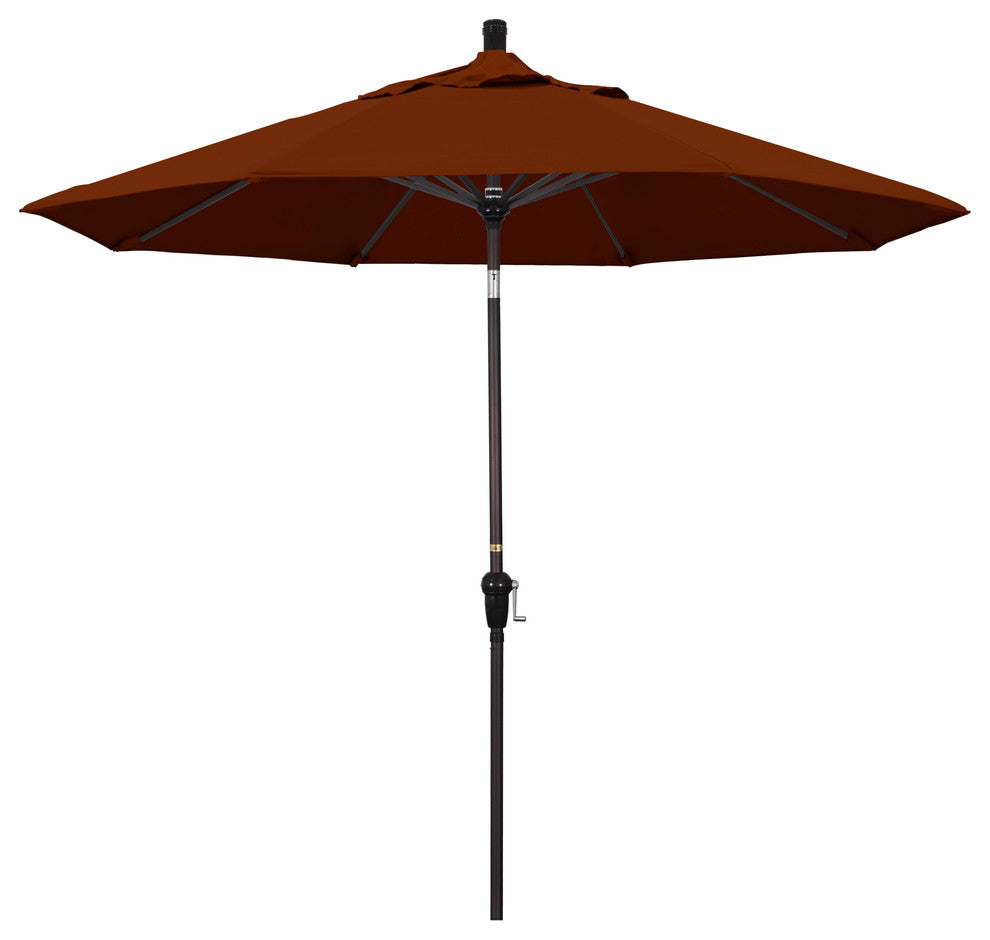 9' Bronze Auto-Tilt Crank Aluminum Umbrella, Pacifica, Brick