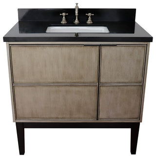 37" Single Vanity, Linen Brown Finish With Black Galaxy Top And Rectangle Sink