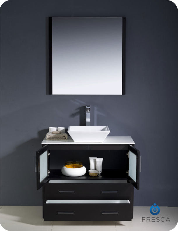 Torino 36" Espresso Modern Bathroom Vanity With Vessel Sink, FFT9152CH