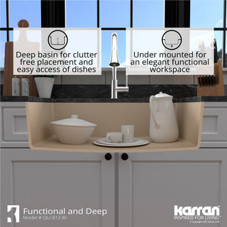 Karran QU-812 Undermount 32.5" Single Bowl Quartz Kitchen Sink, Bisque