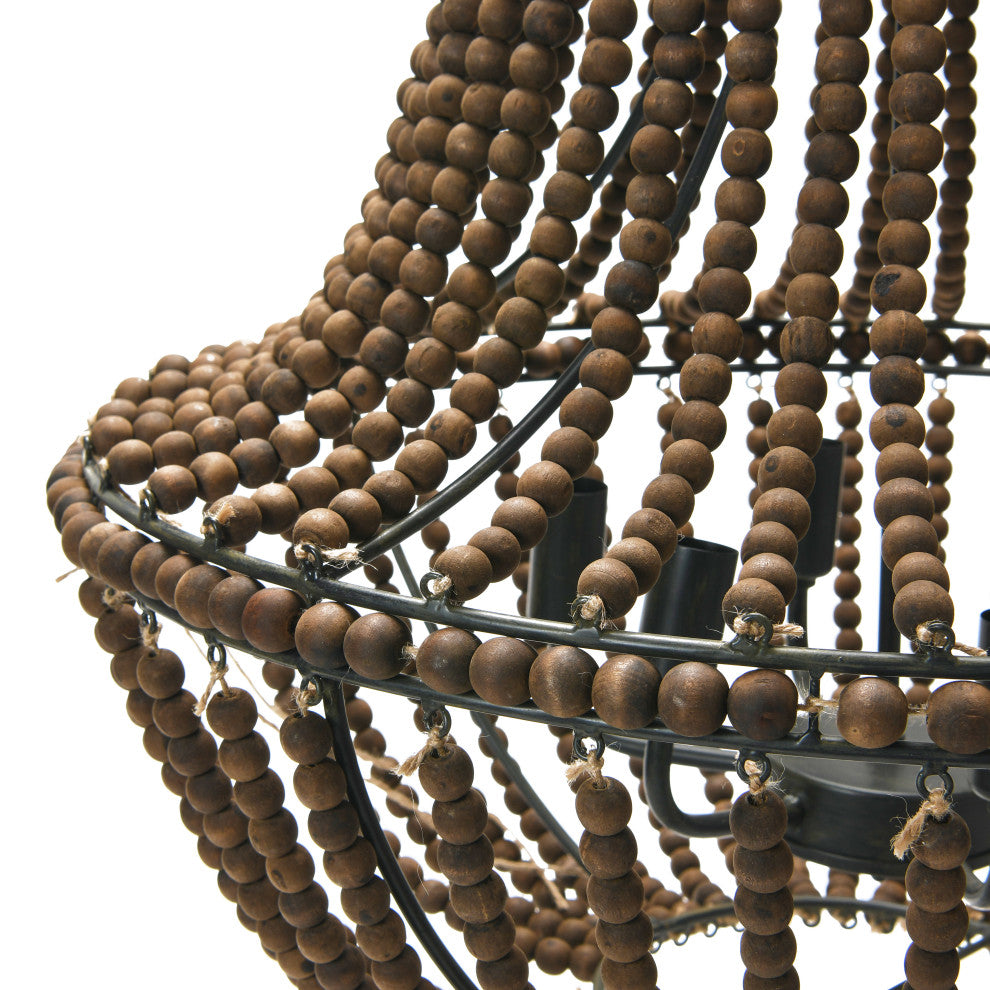 Draped Wood Bead Chandelier, Espresso, 32.25