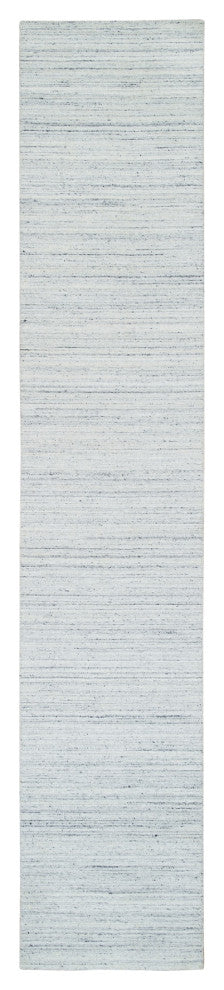 Ivory Plain Modern Striae Wool Hand Loomed Runner Oriental Rug, 2'8"x14'