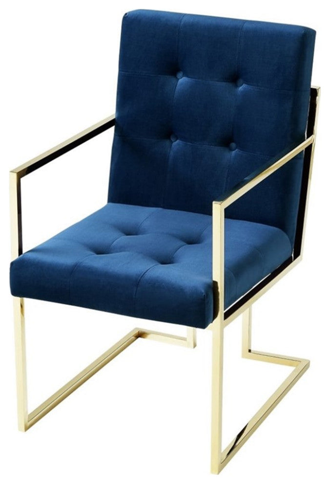 Maklaine Button Tufted Velvet Dining Chair Navy Blue/Gold (Set of 2)