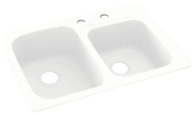Swan 33x22x9 Solid Surface Kitchen Sink, 2-Hole, White