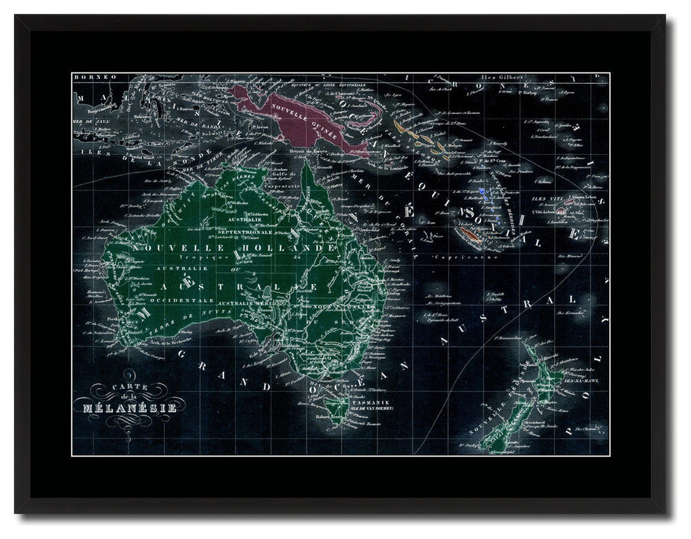 New Zealand Oceania Australia Vivid Map On Canvas With Frame, 28" X 37"
