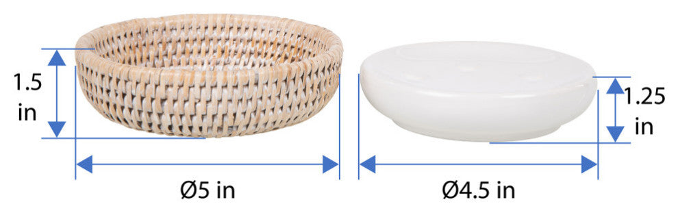 La Jolla Rattan Round Soap Dish, White Wash