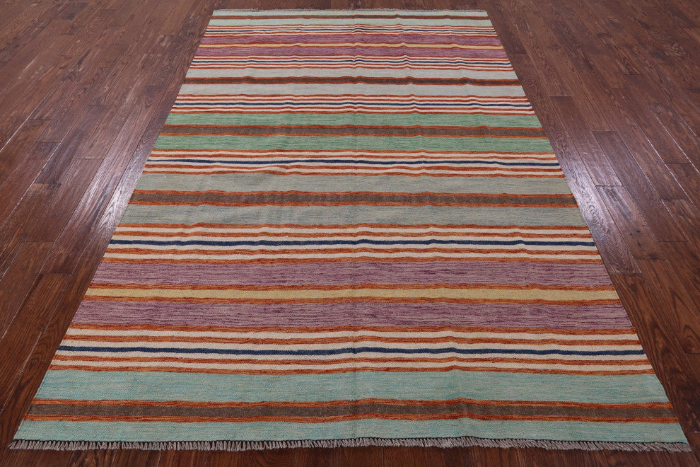6' 5" X 9' 7" Flat Weave Kilim Wool On Wool Rug - Q12596