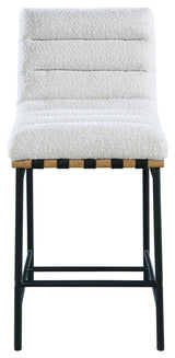 Burke Counter Stool, Cream, Boucle Fabric, White Oak Veneer Metal Dowel