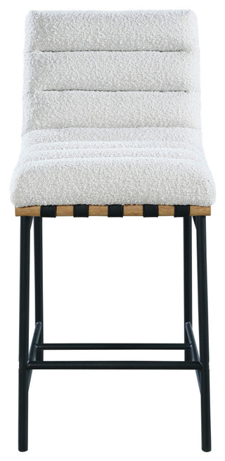 Burke Counter Stool, Cream, Boucle Fabric, White Oak Veneer Metal Dowel