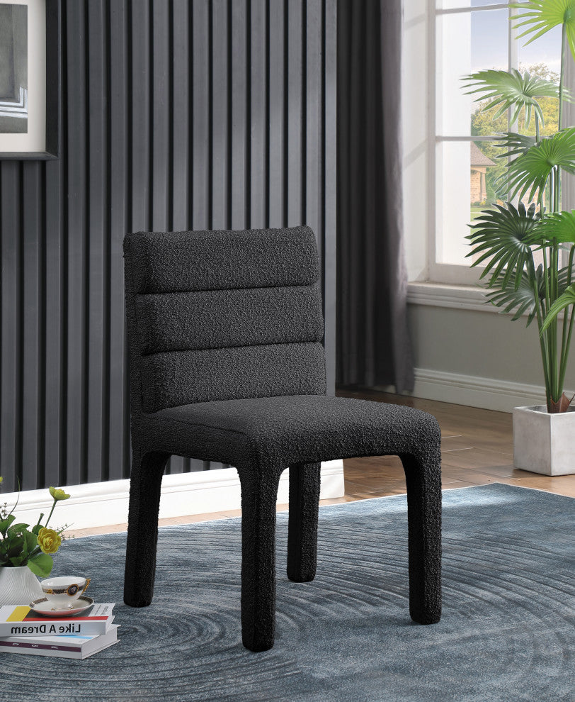 Kai Upholstered Dining Chair, Black, Boucle Fabric, Set of 2