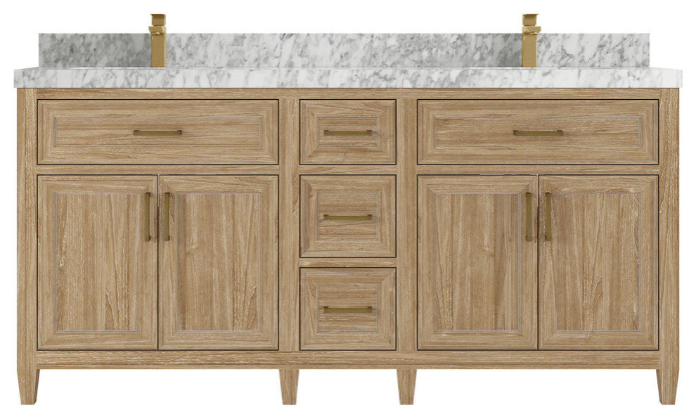 Santa Monica 72 Double Sink Bath Vanity in Whitewashed Teak 2" Carrara Marble