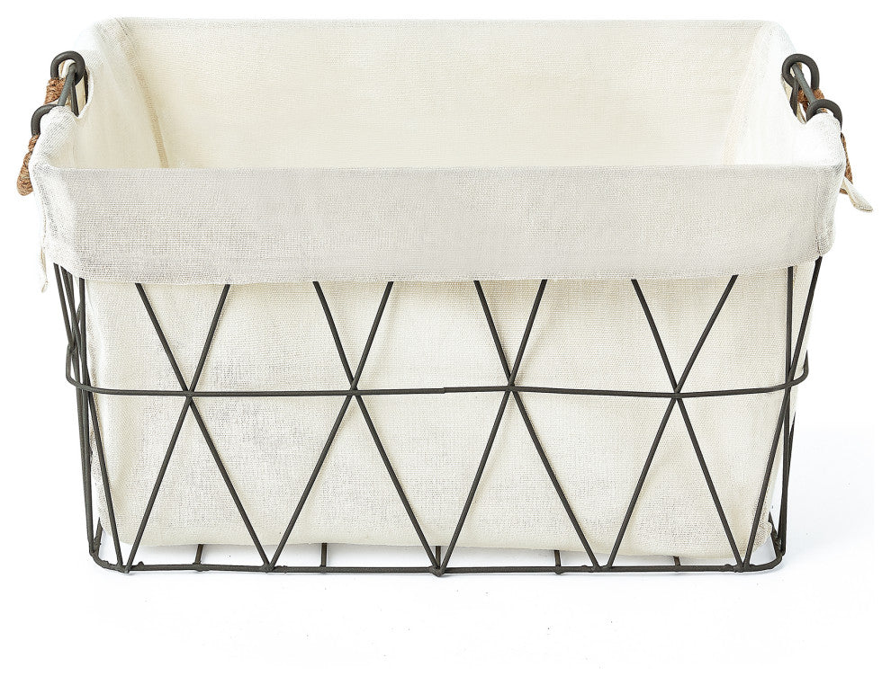 3-Piece Set Lined Tapered Rectangle Storage Baskets w. Jute Handles, Gun Metal