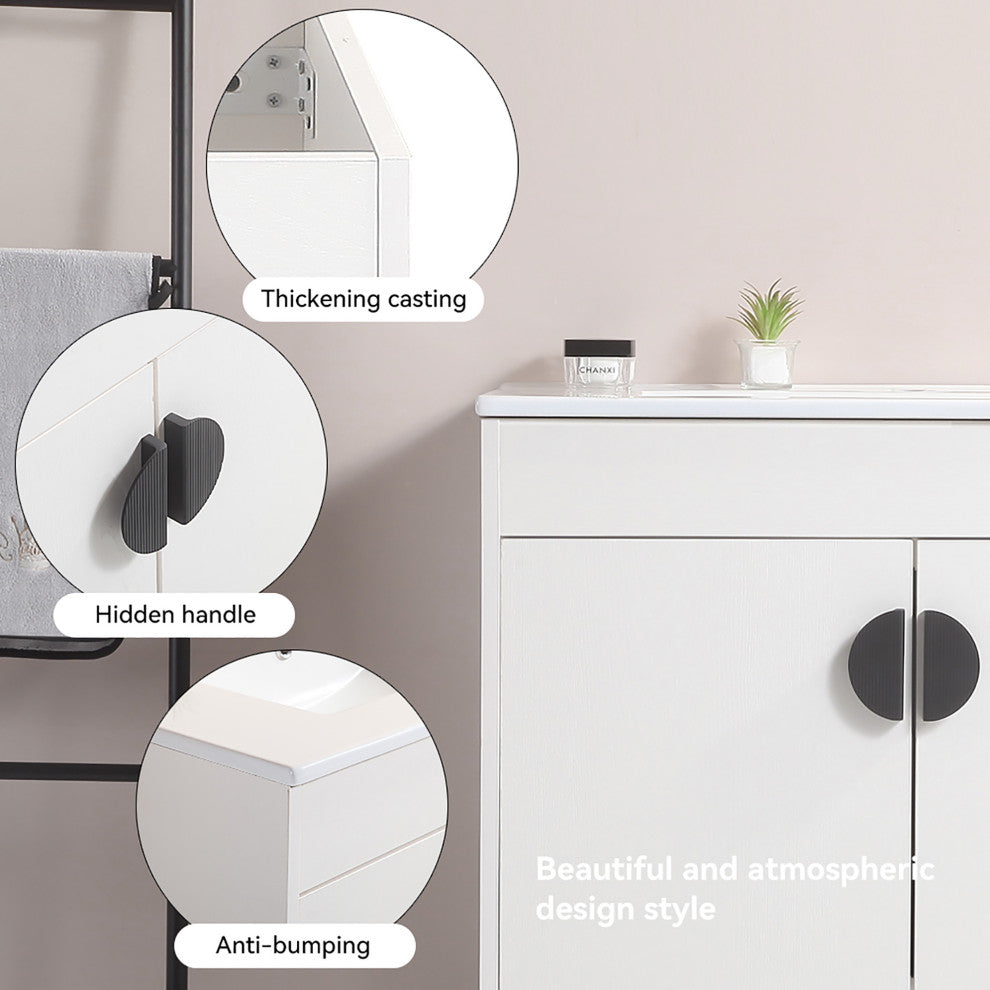 Plywood Freestanding Bath Vanity Set, Integrated Ceramic Sink, White, 24" X 18"