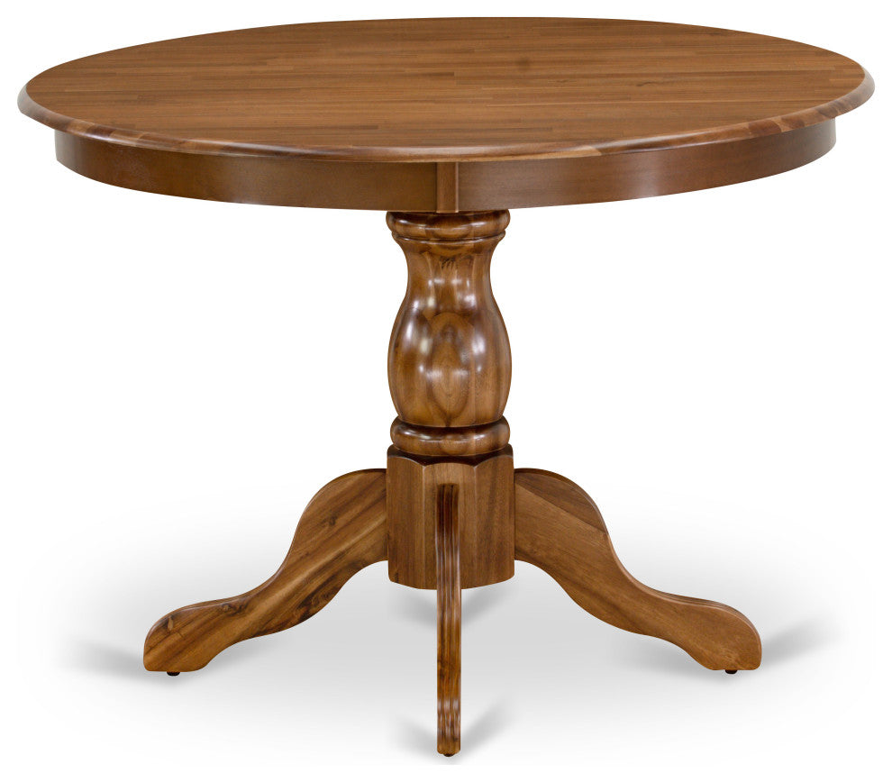 3 Pc Dining Set, Acacia Walnut Small Table, 2 Grey Chairs, Acacia Walnut Finish