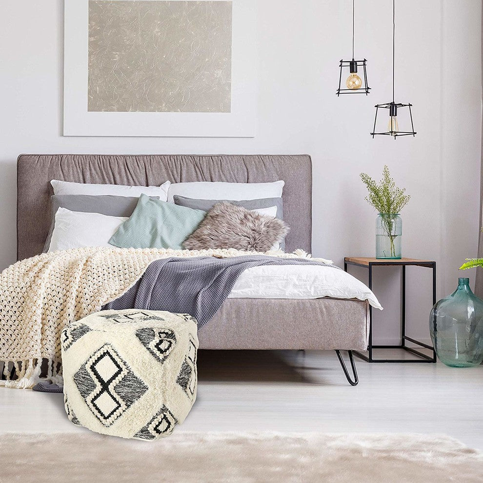 Boho Fringy Ottoman Cube Pouf