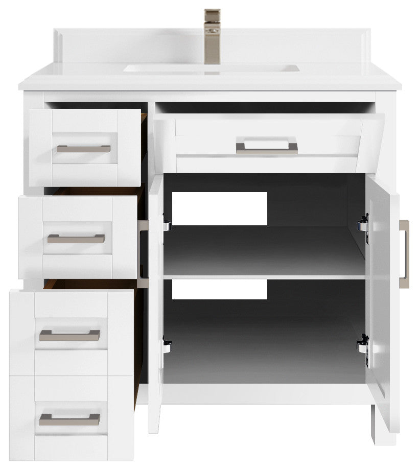 Cambridge 36 Center Sink Bath Vanity in White 1.5" White Quartz