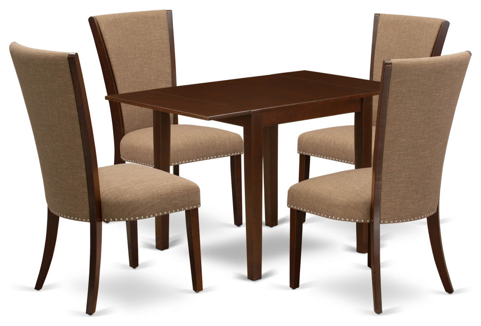 A Dining Set Of 4 Chairs, Drop Leaf Rectangle Wooden Table, Mahogany