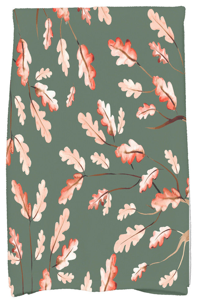 Wild Oak Leaves 18"x30" Dark Green Floral Print Hand Towel