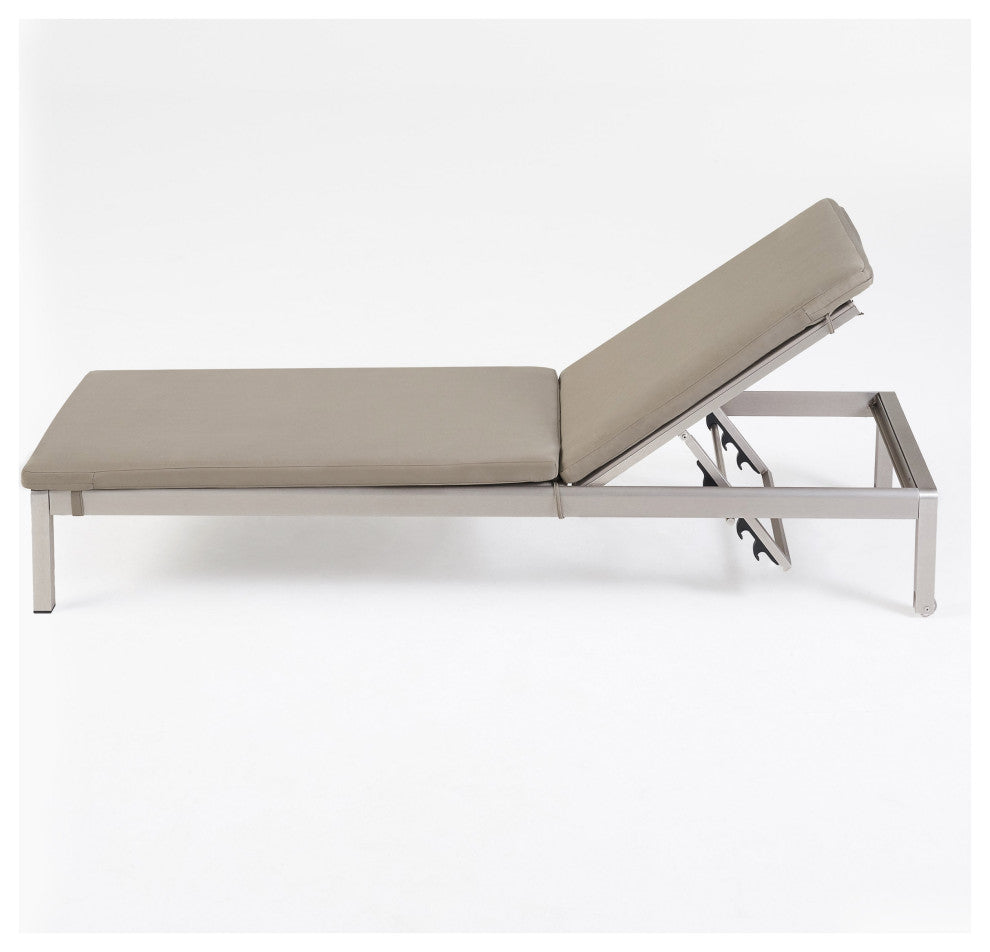 Preston Outdoor Chaise Lounge With Cushion, Khaki/Gray