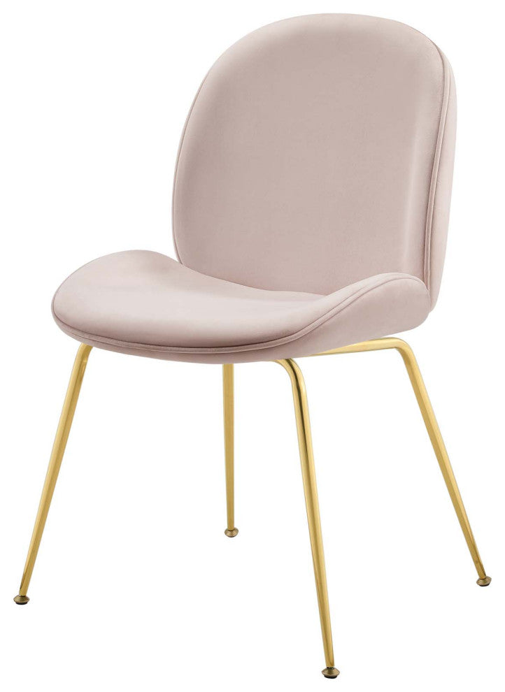 Contemporary Dining Room Side Dining Chair, Velvet Fabric Stainless Metal, Pink