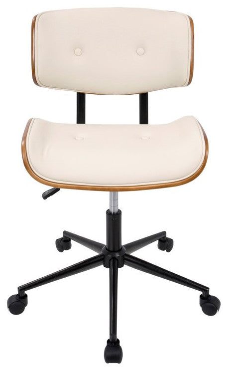 Swivel Office Chair, Curved Seat With Button Tufted Backrest, Walnut/Cream