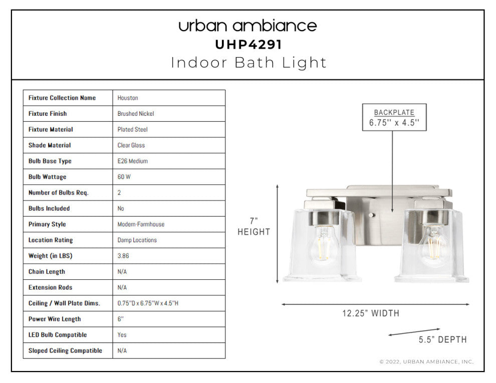 Luxury Craftsman Bath Light, Brushed Nickel