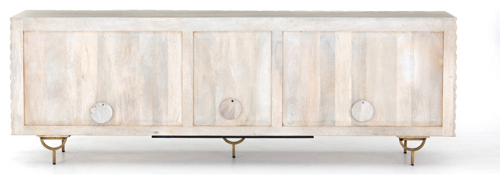 Rio Media Console-Round Cut White Wash