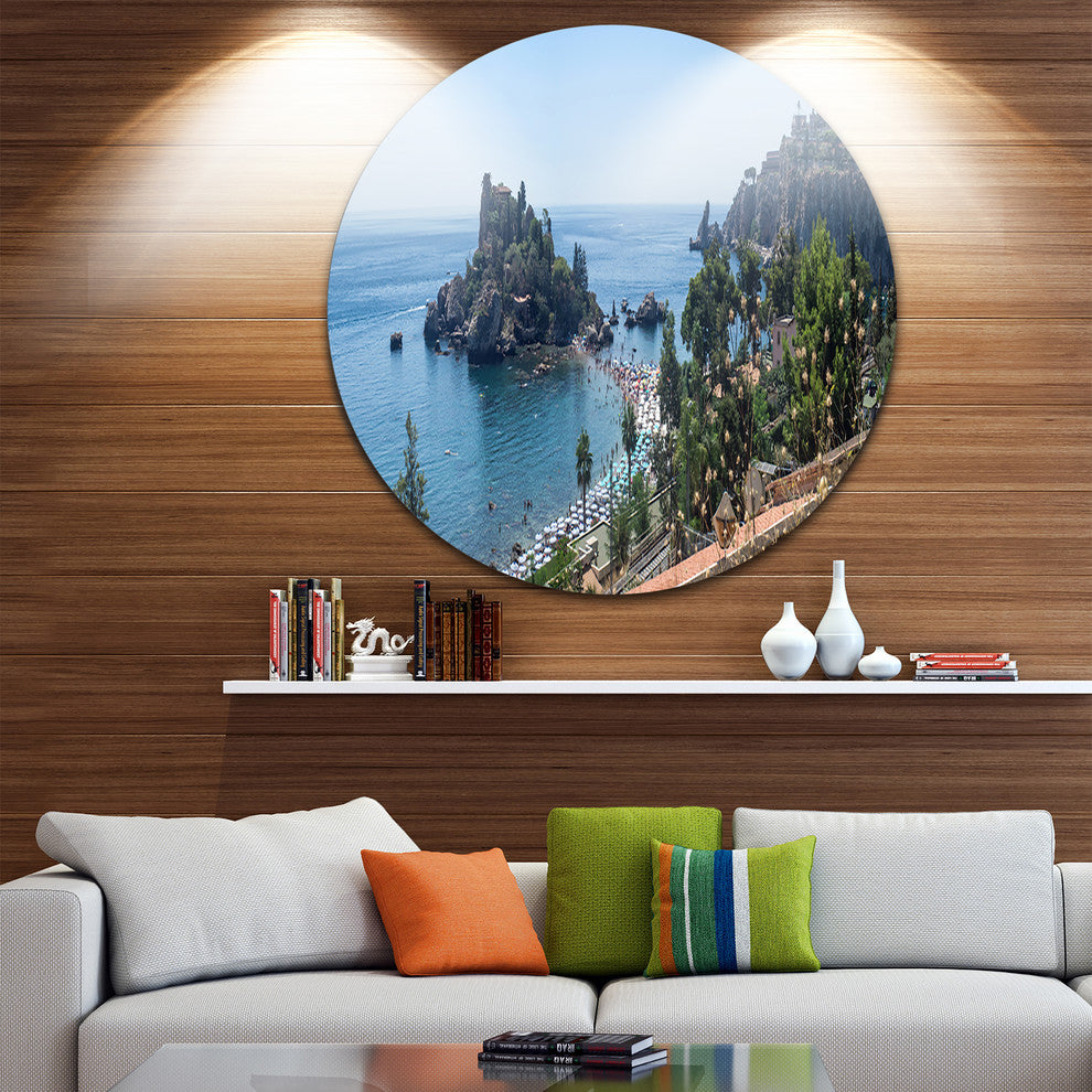 Taormina Island Panoramic View, Landscape Photo Round Wall Art, 11"