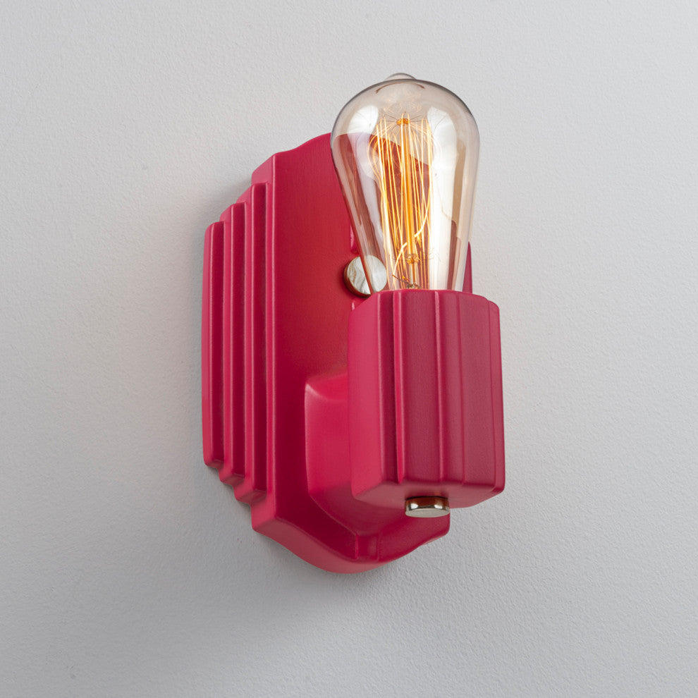 Deco Rectangle Wall Sconce, Cerise, Brushed Nickel