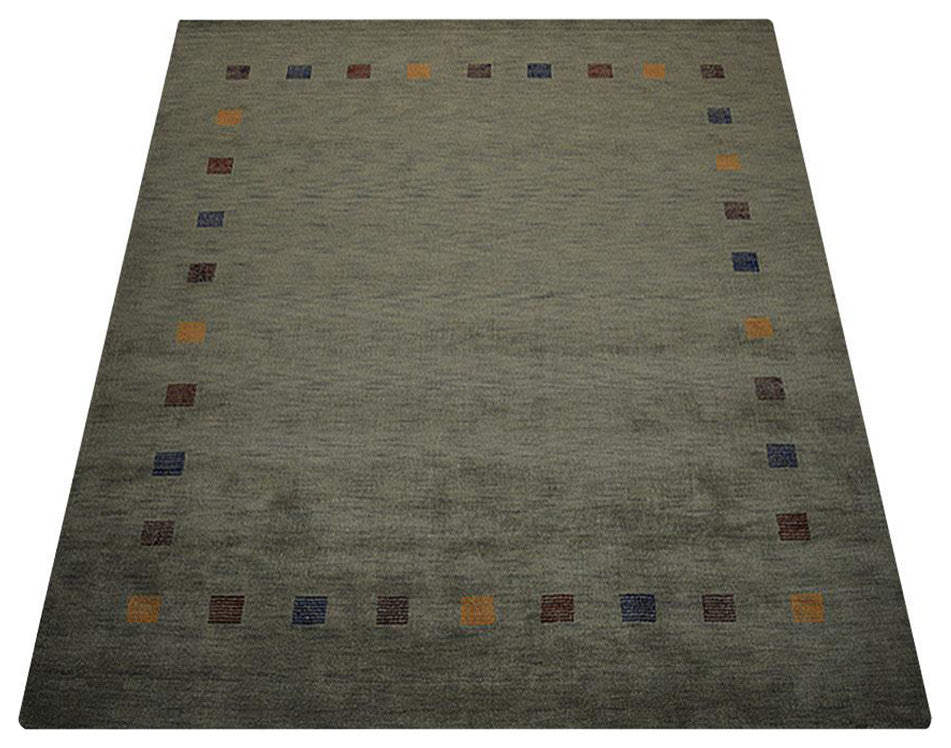 HAND KNOTTED LOOM WOOL ECO-FRIENDLY AREA RUGS - Rectangle, Green, Contemporary