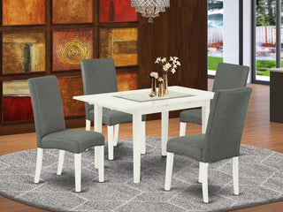 5Pc Dining Set, 4 Chairs, Butterfly Leaf Dining Table, Linen White