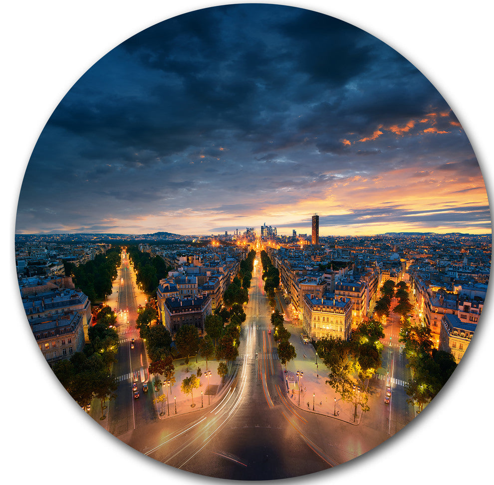 Night Paris Amazing View, Skyline Photo Round Metal Wall Art, 11"