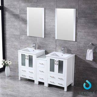 Volez 60" Double Vanity With Side Cabinet Top Square Sink, 22" Mirrors