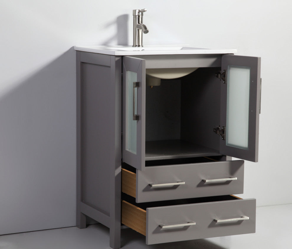 Vanity Art Vanity Set With Ceramic Top, 84", Gray