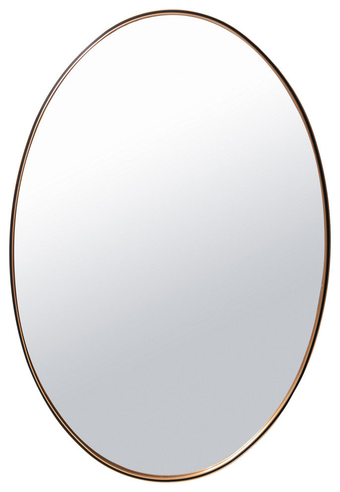 35" Oval Hanging Accent Wall Mirror With Metal Frame, Matte Gold