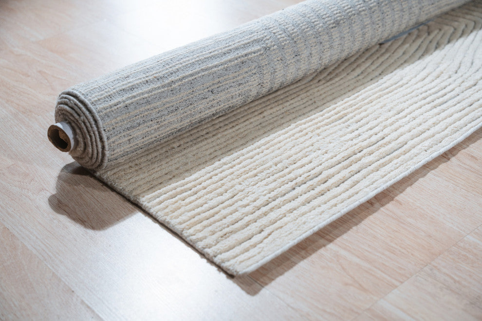 Hand Knotted Wool Ivory Transitional Modern Modern Knot Rug, 8'x10'