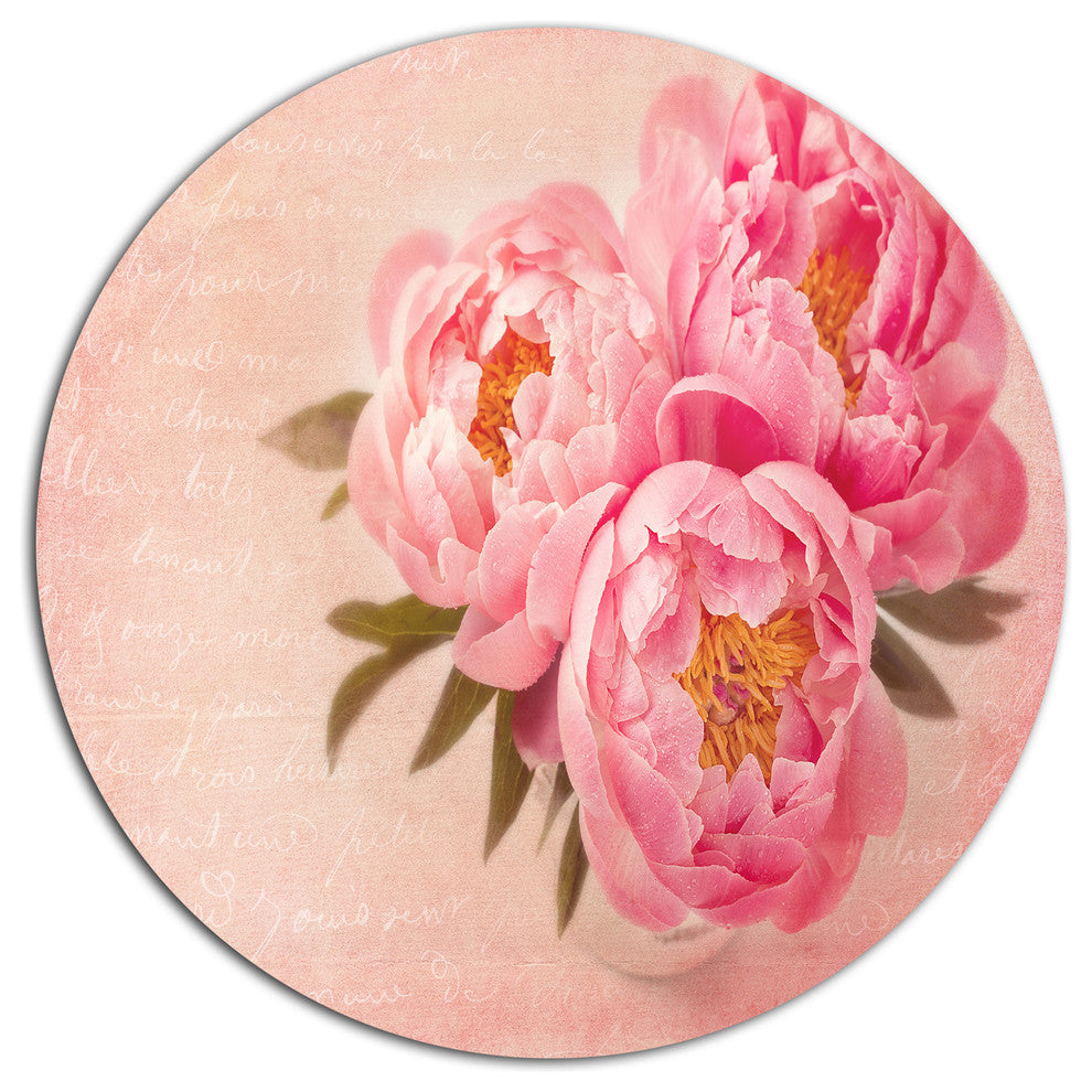 Peony Flowers Against Scribbled Back, Floral Round Wall Art, 36"