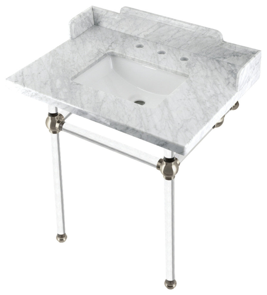 Kingston Brass LMS30MASQ8 30" Carrara Marble Console Sink, Acrylic Legs