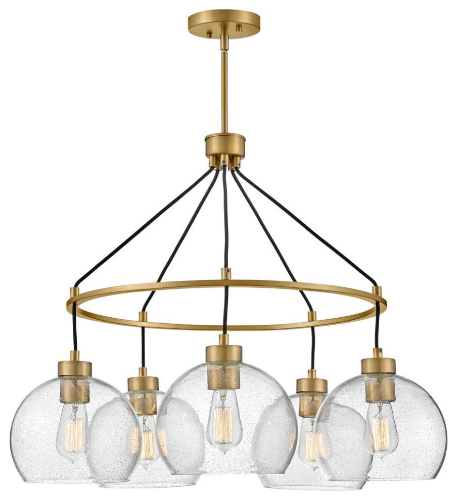 Lark Rumi 24.5" Med Single Tier Chandelier, Lacquered Brass + Clear Seedy Glass