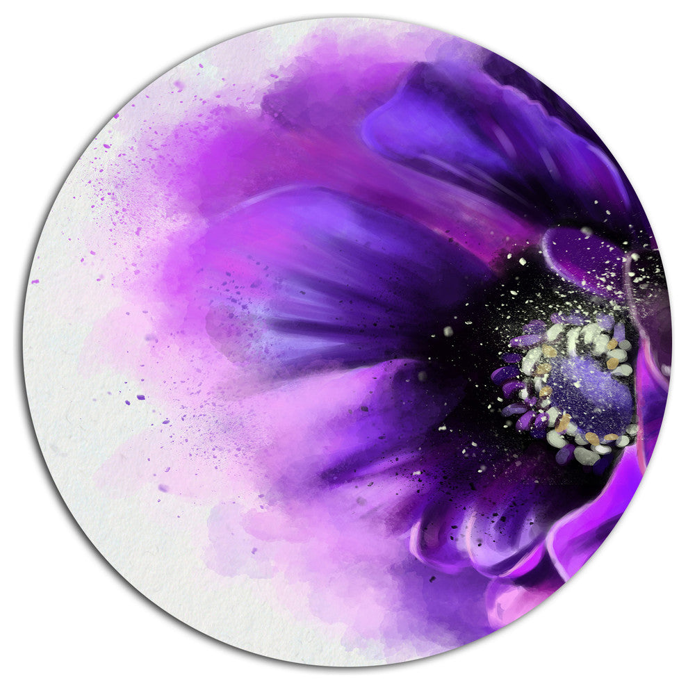 Purple Stylized Watercolor Poppy, Floral Round Wall Art, 36"