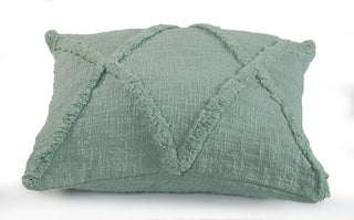 Boho Diamond Tufted Cotton Throw Pillow, Misty Jade, 18" X 18"