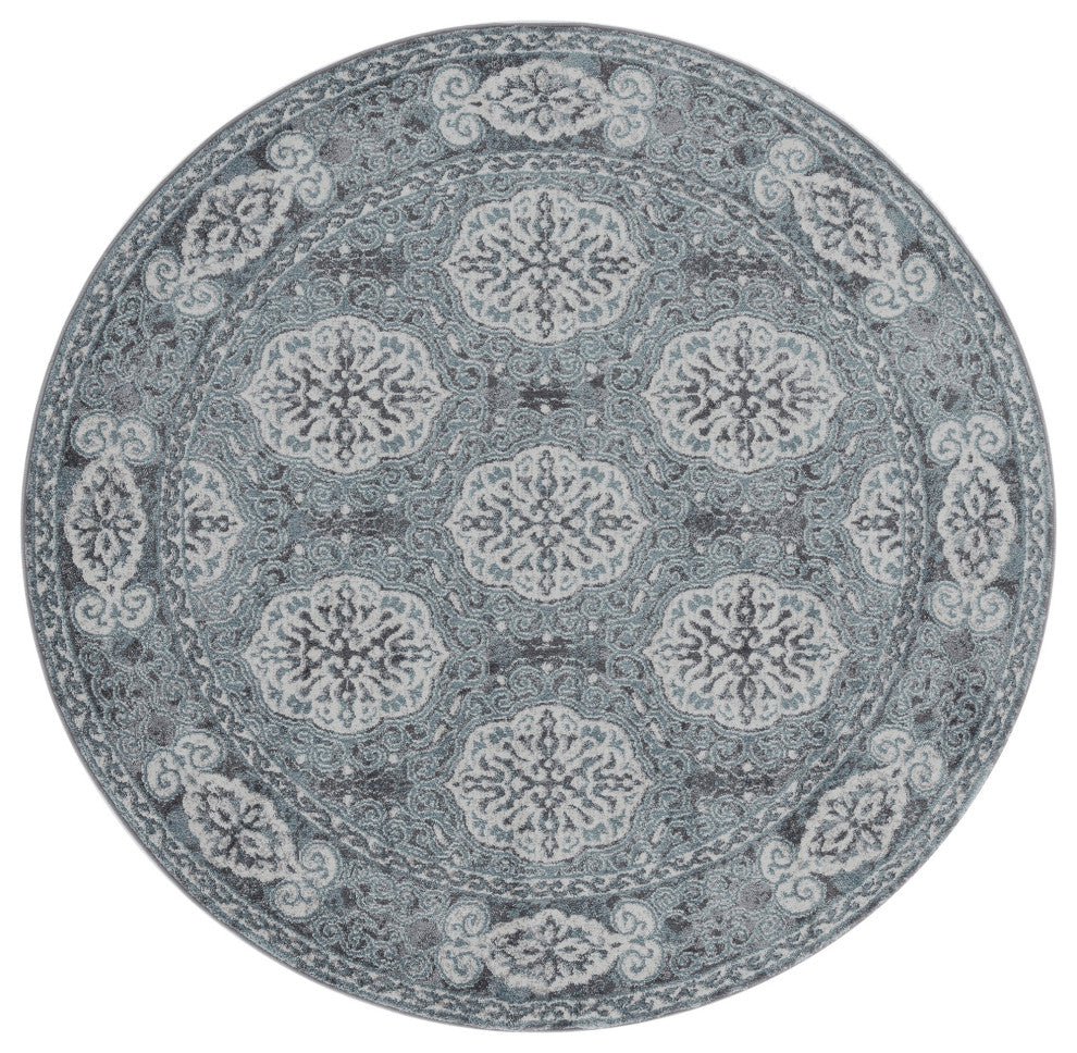 Alessana Banbury Bordered Area Rug, Blue, 6'7"x6'7" Round