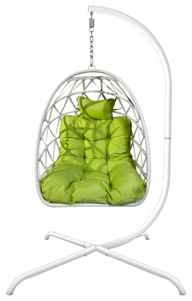 Outdoor Rattan Swing Chair Folding Hanging Egg Chair With Cushion and Pillow