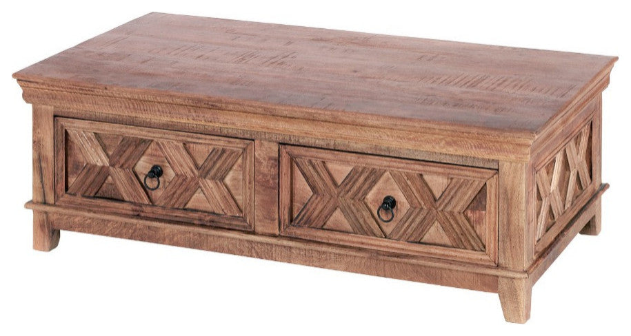 54" Rectangular Rustic X Coffee Table with Drawers Modern Farmhouse