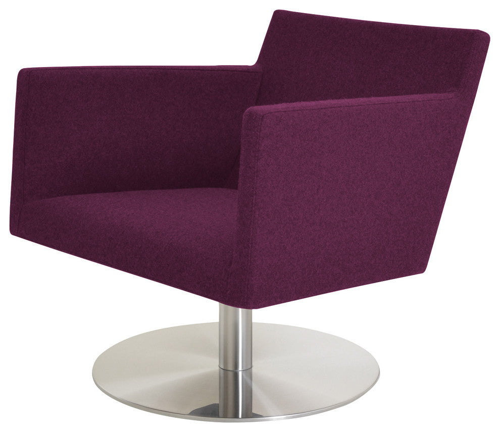 Harput Swivel Lounge Chair, Stainless Steel Base, Deep Maroon Camira Wool