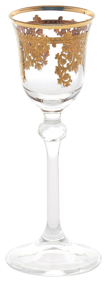 Set of 4 Embellished 24K Gold Crystal Liquor Goblets-Made In Italy