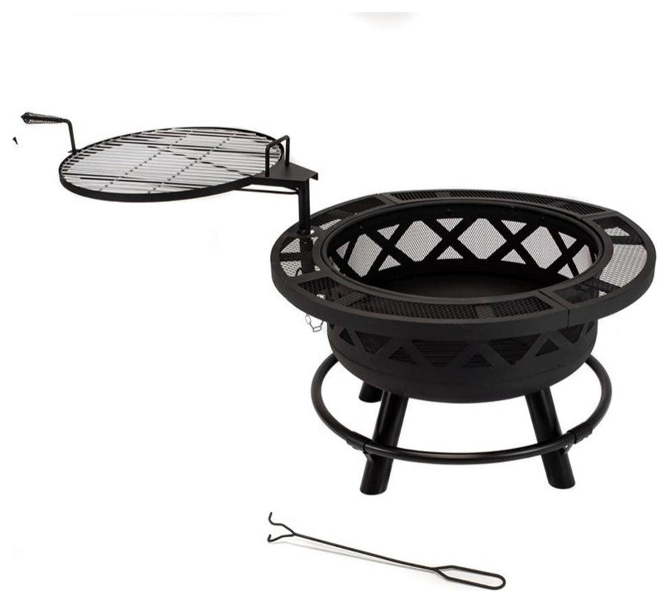 Afuera Living 32" Roundup Fire Pit with Cooking Shelf in Black