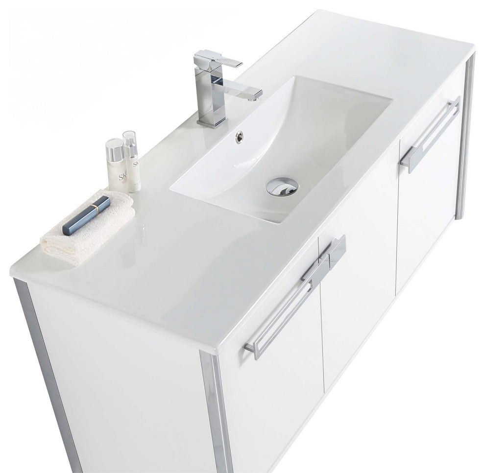 Oakville Wall Mount Bathroom Vanity, White Matte, 48", Chrome Hardware
