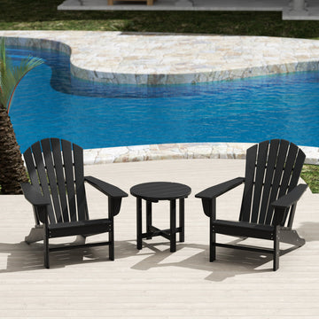 WestinTrends 3PC Outdoor Patio Poly Lumber Adirondack Chairs w/ Side Table Set, Black